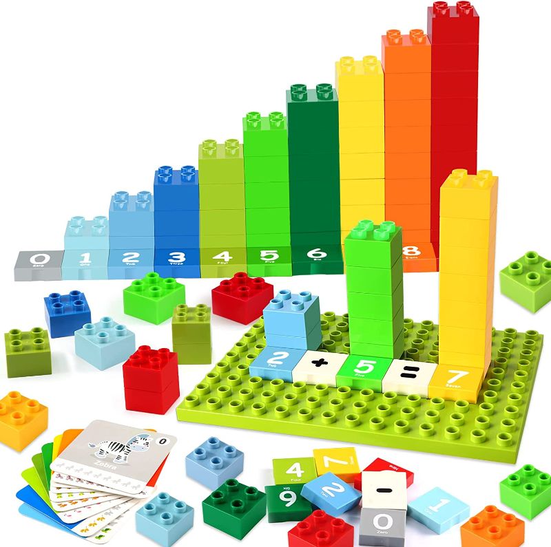 Photo 1 of JoinJoy Number Blocks Math Games for Kids Toddlers Big Size Math Manipulatives with Flash Card Preschool Kindergarten Early Development & Activity Toys Motor Skills Montessori Toys
