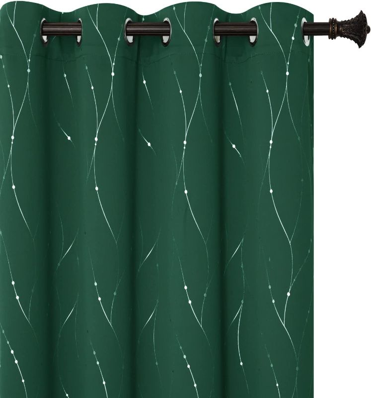 Photo 1 of BUHUA Grommet Blackout Curtains for Living Room, 72 Inch Lenght - Light Blocking Curtains with Wave Pattern, Thermal Insulated Blackout Window Curtain (52 x 72 Inch, Emerald Green, 2 Panels)
