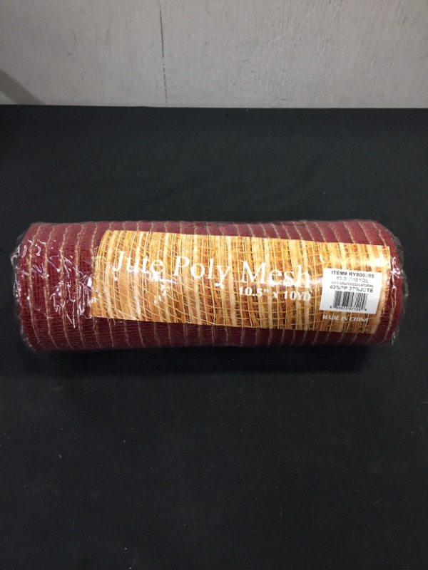 Photo 2 of 10.5"X10yd Poly/Jute Mesh BURGUNDY/RED/NATURAL RY800505