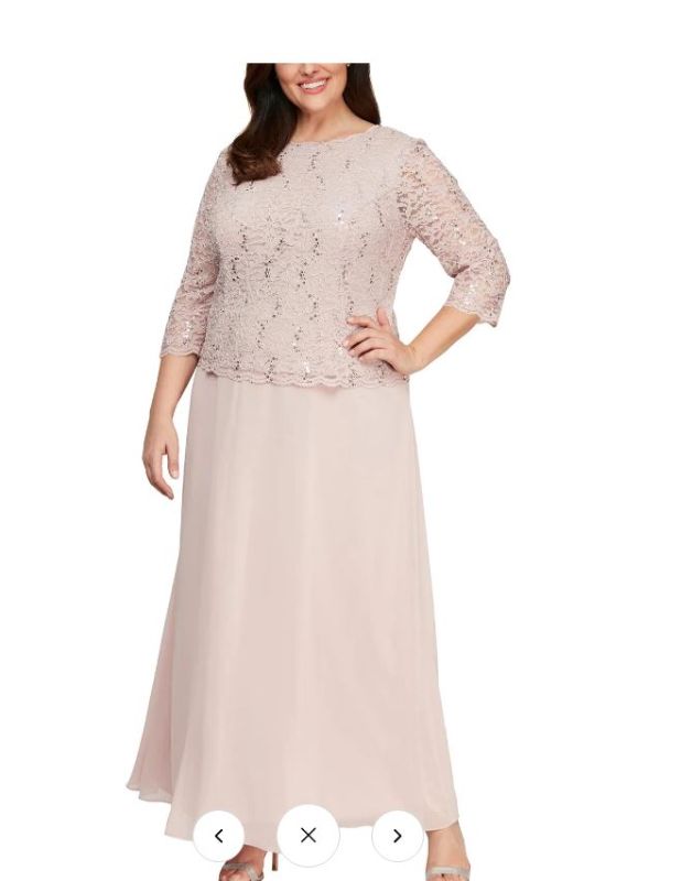 Photo 2 of Alex Evenings Long Mock Dress with Sequin Lace Bodice - SIZE 24W