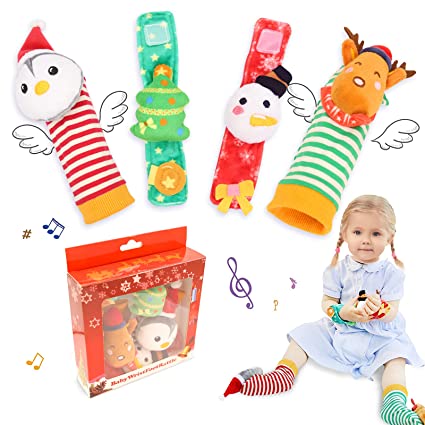 Photo 3 of Baby Wrist Rattle & Foot Finder Socks - Infant Developmental Sensory Toy for Boys and Girls from 0 to 6 Months Old - Cute Garden Bug Edition 4 Piece Set