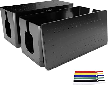 Photo 1 of 2 Pack Large Cable Management Box, Cord Organizer Box by Tivamiko to Hide Power Strips for Home Office 13.5"x6"x5.5"(Black)
