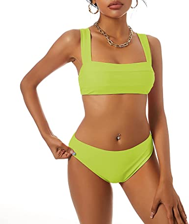 Photo 1 of ZAFUL Wide Straps Neon Bandeau Bikini Sets for Women Padded High Cut Two Pieces Bathing Suits Cheeky Swimsuits
size 6