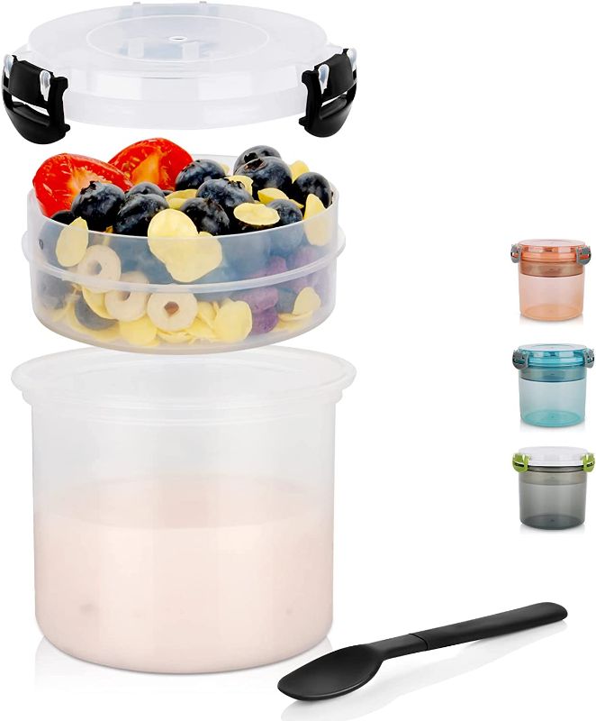 Photo 1 of Yogurt Parfait Containers, Genteen Yogurt Cups with Topping Cereal or Oatmeal Container Leak-proof Dessert Cups On the Go Cups 20OZ Ideal For Meal Pre Breakfast Protion Control (White)

