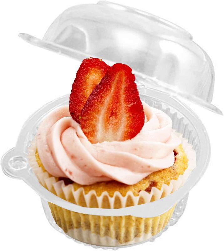 Photo 1 of 2022 Update Individual Cupcake Container Cupcake Holder Plastic Disposable Clear Dome Single Cupcake Carrier Holder Muffin Individual Small Container Cases Box Cups (100 Pack)
