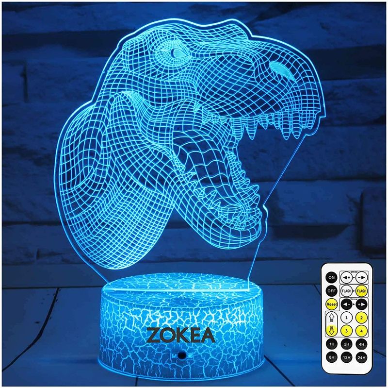 Photo 1 of ZOKEA Dinosaur Toys, Dinosaur Gifts for Boys 7 Colors Changing 3D Dinosaur Night Light with Timer & Remote Control & Smart Touch