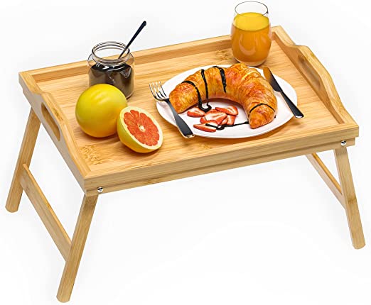 Photo 1 of Bed Breakfast Tray Table Serving Lap Food TV Dinner for Eating with Folding Legs & Handles Bamboo
