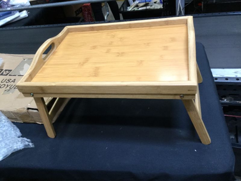 Photo 2 of Bed Breakfast Tray Table Serving Lap Food TV Dinner for Eating with Folding Legs & Handles Bamboo
