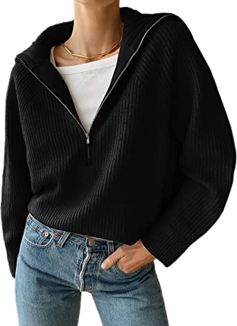 Photo 1 of BTFBM Women’s Casual Long Sleeve Half Zip Pullover Sweaters Solid V Neck Collar Ribbed Knitted Loose Slouchy Jumper Tops. XL
