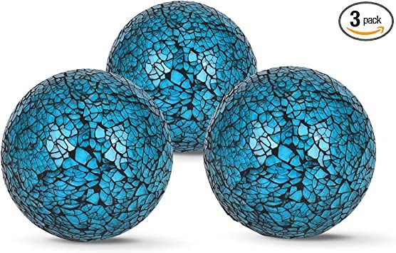 Photo 1 of 3Pcs 8cm/3.15inch Mosaic Decoration Ball Set Centerpiece Balls Gradient Mosaic Glass Solid Ball , for Centerpiece Bowls, Vases, Tables, Wedding, Party Thanksgiving Christmas Decoration (Black Blue)
