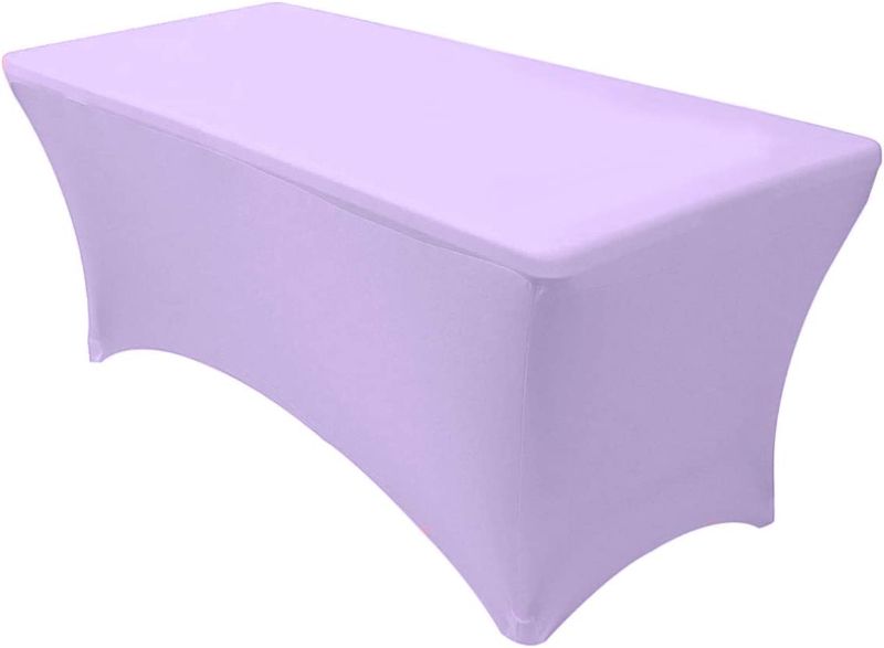 Photo 1 of YOUR CHAIR COVERS - 6 ft Rectangular Fitted Spandex Tablecloths Patio Table Cover Stretchable Tablecloth - Lavender
