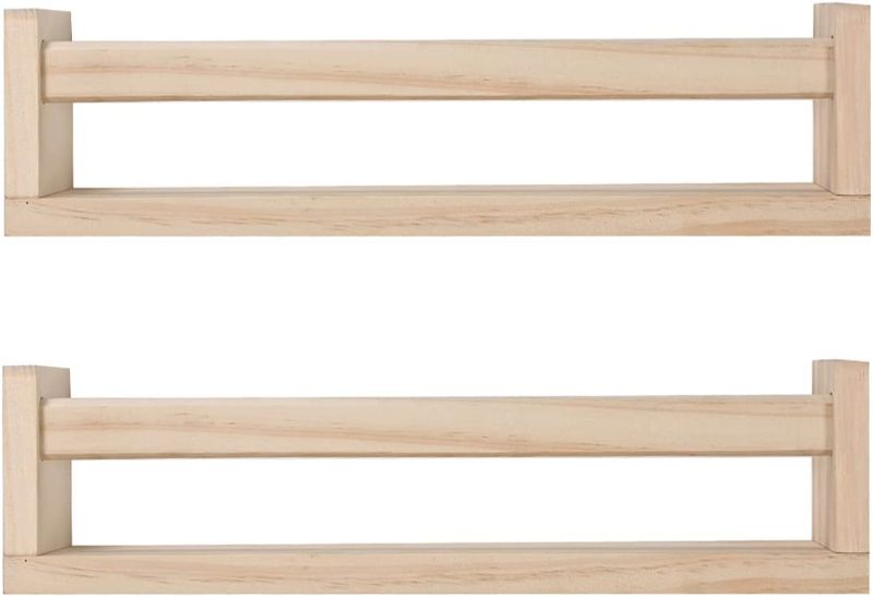 Photo 1 of Amy Dceom Nursery Book Shelves Set of 2, Wood Floating Book Shelves for Kids Room, Rustic Baby Nursery Shelf Decor for Bedroom, Living Room (Natural)
