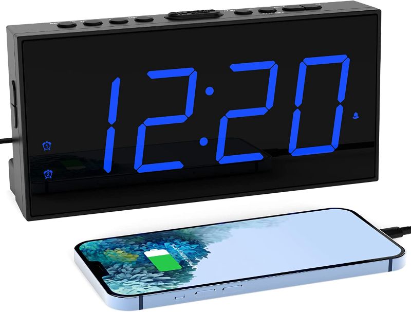 Photo 1 of Alarm Clock for Bedroom, 7.5" LED Large Display Digital Clock with USB Charger,Battery Backup,Loud Dual Alarm Clock for Heavy Sleeper Kid Teen Boy, Basic Electric Table Clock with Dimmer,Snooze,12/24H
