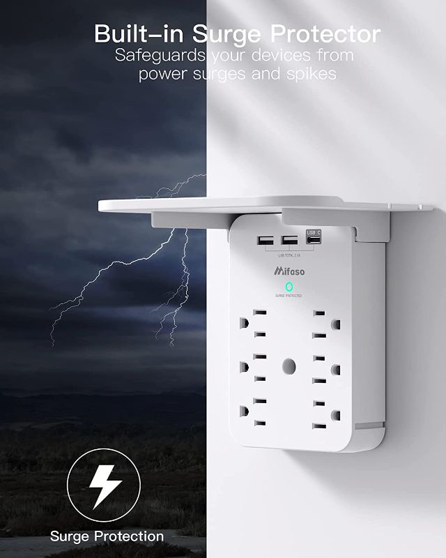 Photo 1 of Wall Outlet Extender - Surge Protector 6 AC Outlets Multi Plug Outlet with Shelf