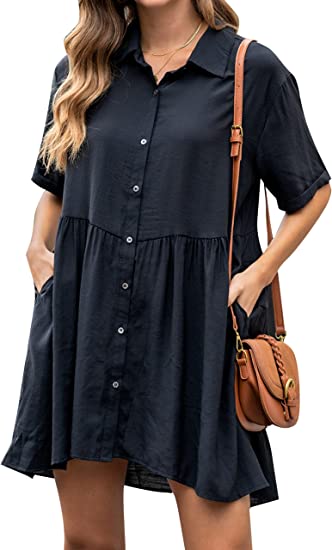 Photo 1 of Blooming Jelly Womens Flowy Casual Dress Babydoll Summer Dresses Button Down Cute Mini Dress-- size L