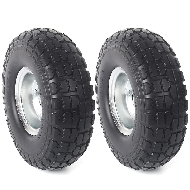 Photo 1 of (2-Pack) AR-PRO 10-Inch Solid Rubber Tires and Wheels - Replacement 4.10/3.50-4” Tires and Wheels with 5/8” Axle Bore Hole, and Double Sealed Bearings - Perfect for Gorilla Carts