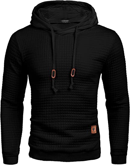 Photo 1 of COOFANDY Men's Sweatshirt Hipster Gym Long Sleeve Drawstring Hooded Plaid Jacquard Pullover Hoodies. size m 
