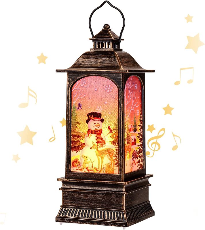 Photo 1 of Christmas Candle Lantern Kids Toys, Christmas Snow Globe Musical Christmas Lantern Decorative Candle Holders for Home Xmas Decoration, Table Top Ornament, for Kids Boy Girl
