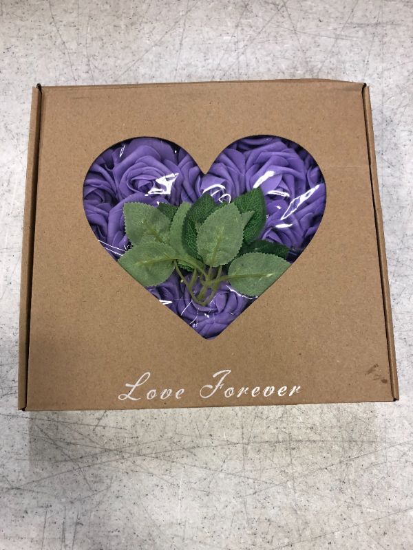 Photo 1 of Artificial Foam Rose Flowers Vintage Fake Roses DIY Bouquets Boutonnieres with Leaves and Stems for Wedding Bridal Shower Banquet Party Centerpieces Decor (Light Purple)