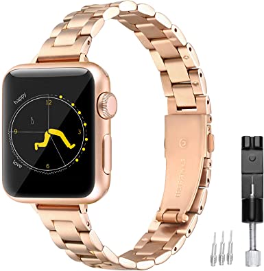 Photo 1 of fastgo Metal Bands compatible with Apple Watch Women 38mm 40mm 41mm, Stainless Steel Replacement Wristbands Thin Watchbands Straps Bracelet compatible with Iwatch SE Series 7/6/5/4/3/2/1
