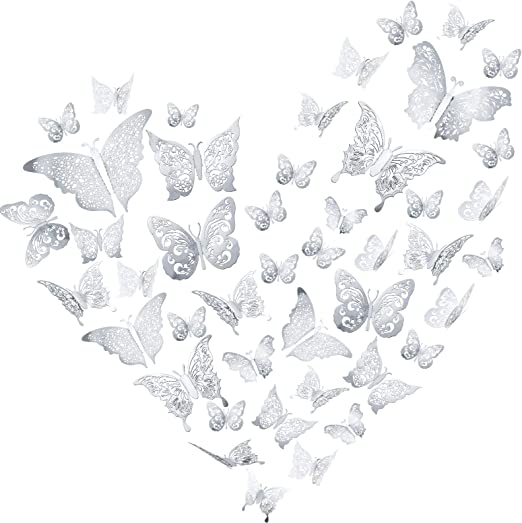 Photo 1 of 60 Pieces 3D Butterfly Wall Decals Sticker Butterfly Decals Removable Butterfly Decorations Sticker DIY Butterfly Metallic Wall Stickers in 5 Styles for Home Nursery (Silver)
