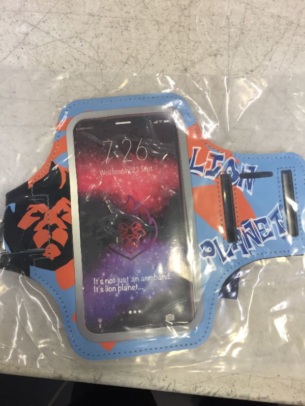 Photo 2 of Cell Phone Armband Case. for Screen Size of 6.8 inches and Below. with Card Holder, Key Slot, & Earphone Cord Holder. Wear in Running, Workout, Sports, Fitness and Gym. (Graffiti Light Blue, M 6.5")
