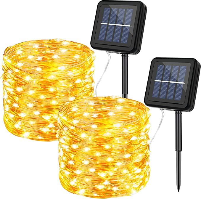 Photo 1 of KPafory Solar String Lights Outdoor,2 Pack Waterproof Solar Fairy Lights 36FT 100LED 8 Modes Copper Wire Lights for Patio Yard Trees Christmas Wedding Banquet Garden Decorations,Warm White
