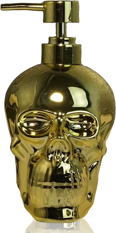 Photo 1 of Caahanjia Ceramic Skull Soap Dispenser,Halloween Soap Dispenser - Gold - with 16 Ounce, Refillable Liquid Hand Soap Dispenser for Bathroom, Premium Kitchen Soap Dispenser,Halloween Skull
