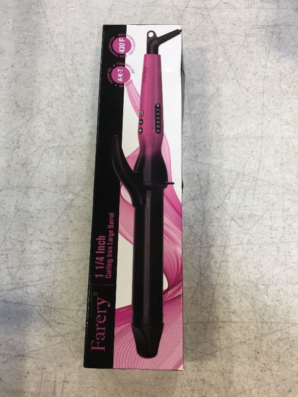 Photo 2 of FARERY 1.25 Inch Curling Iron for Long Hair, Tourmaline Ceramic Clipped Long Barrel 1-1/4 Inch Curling Wand for Long Lasting Curl, Instant Heat & Dual Voltage to Travel, Temp 248? to 430?, Pink
