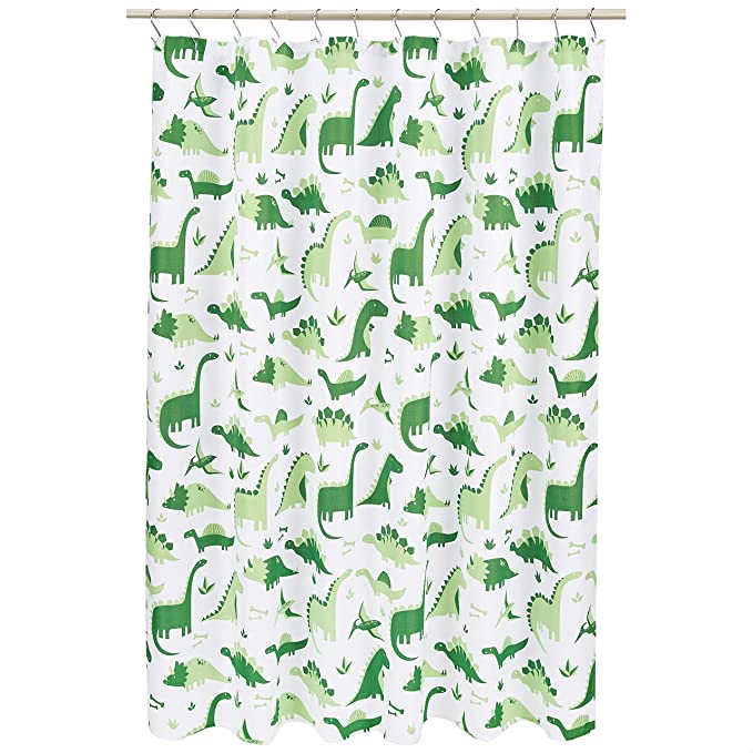 Photo 1 of Amazon Basics Fun and Playful Dino Friends Microfiber Bathroom Shower Curtain - Dino Friends, 72 Inch
