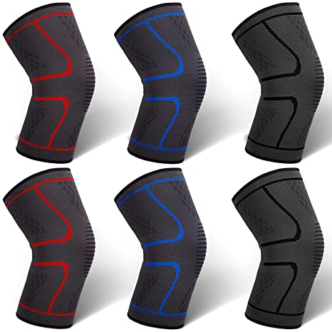 Photo 1 of 6 Pieces Compression Knee Sleeve Knee Support Knee Brace for Knee Pain Joint Pain Relief Accessory for Men and Women, Running, Basketball,Workout, Gym, Hiking, Sports (XL)
