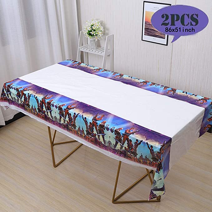 Photo 1 of 2PCS Popular Game Battle Royale Plastic Tablecloth 86 x 51 inches Disposable Table Cover Video Game Birthday Party Supplies Decorations for Kid Boy Baby Shower Rectangle Tables
