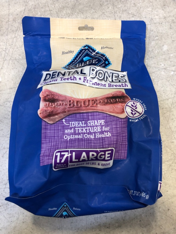 Photo 1 of Blue Buffalo Dental Bones All Natural Rawhide-Free Large Dental Dog Treats, 17 count, Best By 06/09/2022