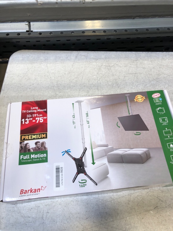 Photo 2 of Barkan Long White TV Ceiling Mount, 13 - 75 inch Full Motion - 3 Movement Flat / Curved Screen Bracket, Holds up to 95lbs, Extremely Extendable - 63" Long, Fits LED OLED LCD
