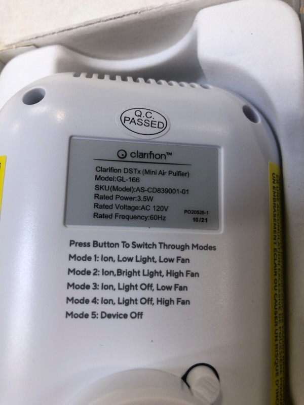 Photo 3 of Clarifion - DSTx Portable Air Purifier - Plug In Air Ionizer HEPA Air Filter