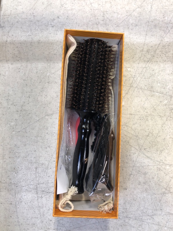 Photo 2 of Belula Boar Bristle Round Brush for Blow Drying Set. Round Hair Brush With Large 2.7” Wooden Barrel. Hairbrush Ideal to Add Volume and Body. Free 3 x Hair Clips & Travel Bag.
