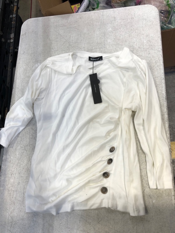 Photo 1 of Allegra K Women's V Neck 3/4 Sleeves Solid Knitted Buttons Decor Ruched Top, Size3X
