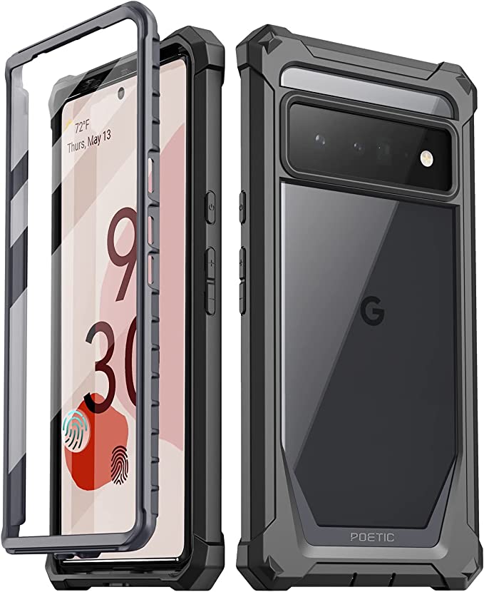 Photo 1 of Poetic Guardian Case Designed for Google Pixel 6 Pro 5G, Built-in Screen Protector Work with Fingerprint ID, Full Body Hybrid Shockproof Bumper Cover Case, Black/Clear
