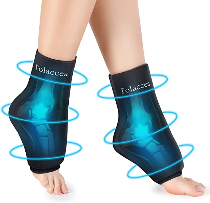 Photo 1 of Ankle Foot Ice Pack Wrap for Injuries, Reusable Gel Ice Pack for Hot & Cold Therapy, Cold Therapy Compression Sleeve for Achilles Tendonitis,Plantar Fasciitis,Swelling,Sprained,Pain Relief
