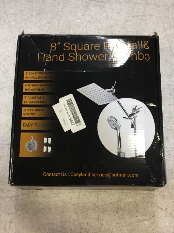 Photo 3 of COSYLAND 8'' Rainfall Shower Head with Handheld Combo High Pressure 9 Settings with 11'' Extension Arm 60" Hose