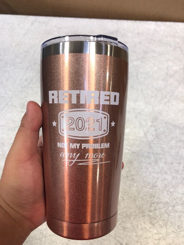 Photo 2 of 2021 Retirement Gifts for Women, Funny Retired 2021 Not My Problem Any More Tumbler Gift 20 oz Rose Gold, Retiring Present Ideas for Office Coworkers, Boss Lady, Mom, Wife, Sister Friends
