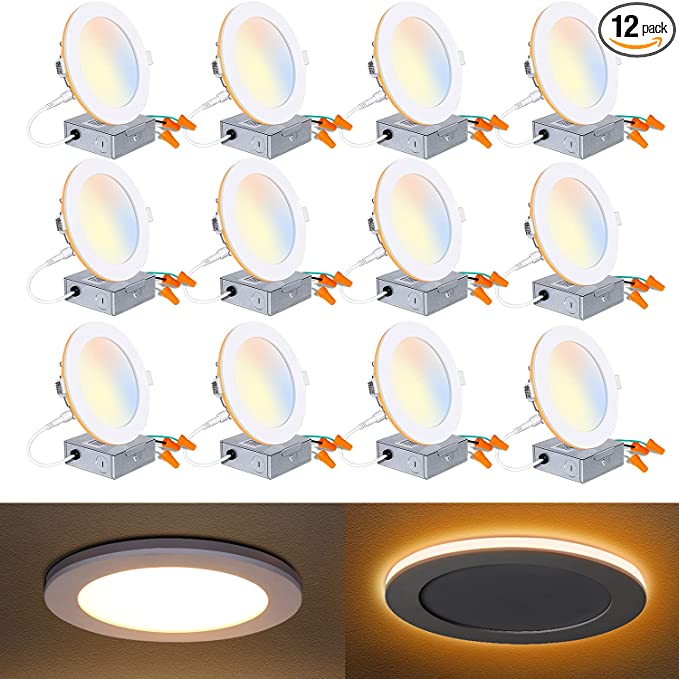 Photo 1 of 12 pcs 6 Inch LED Recessed Ceiling Light with Night Light, CRI90, 14W=100W, 1200lm, 2700K/3000K/3500K/4000K/5000K Selectable, Dimmable Recessed Lighting, Can-Killer Downlight, J-Box Included
