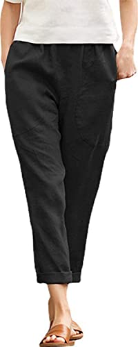 Photo 1 of Langwyqu Womens Casual Cotton Tapered Capri Cargo Pants Loose Elastic Waist Ankle Cropped Trouser with Pockets, Size XL
