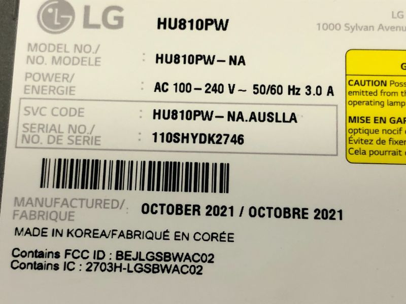 Photo 1 of LG HU810P 4K UHD Laser Smart Home Theater CineBeam Projector (White)---------new open for pictures  damage package 
