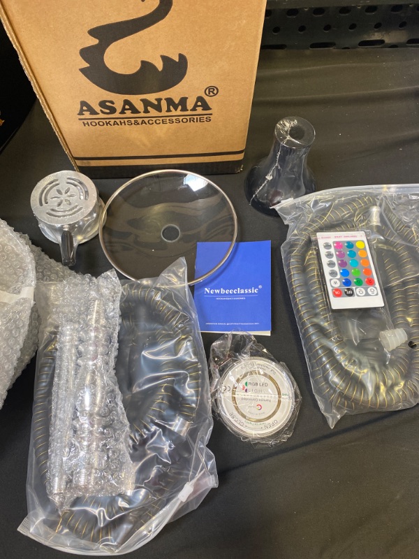 Photo 1 of 2 Hose Hookah Set with Travel Case Cleaning Brush, Micro Cube Acrylic Hookah with Silicone Hookah Bowl 2 Hose Coal Tongs Magical Remote LED Light for Better Shisha Hookah Narguile Smoking
