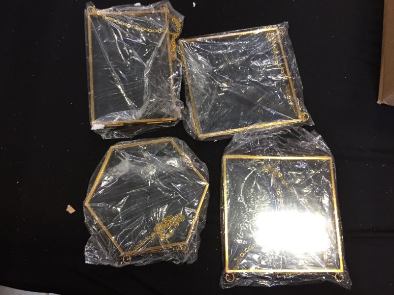Photo 1 of 4 PCS Glass Frame for DIY Pressed Flowers Art - Brass Hanging Photo Picture Frame - Golden Floating Glass Frame with Chain - Pressed Flower Collage Glass Craft Frames for Wall Decor Display Gallery
