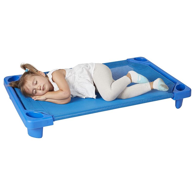 Photo 1 of ECR4Kids - ELR-16120 Streamline Toddler Naptime Cot, Stackable Daycare Sleeping Cot for Kids, 40" L x 23" W, Ready-to-Assemble, Blue (Set of 6)
