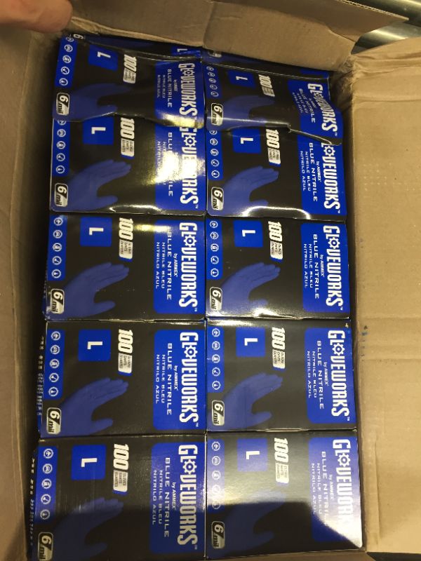 Photo 2 of Gloveworks Heavy Duty Nitrile Latex Free Industrial Disposable Gloves, Large, Royal Blue, 1000/Case