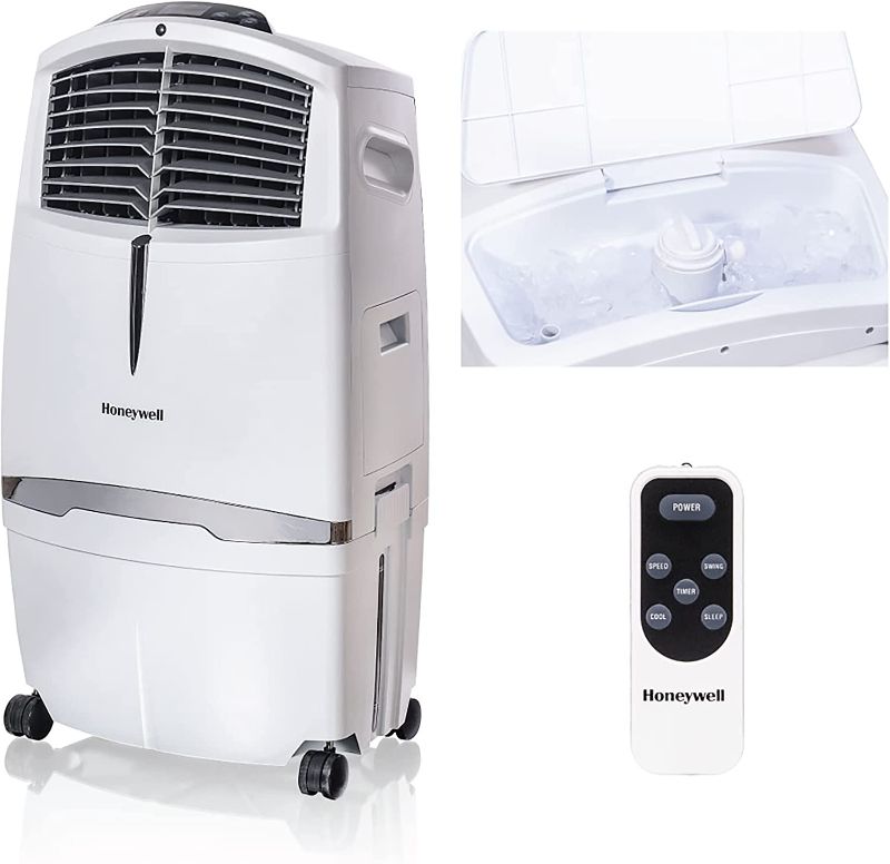 Photo 1 of Honeywell 525-790CFM Portable Evaporative Cooler, Fan & Humidifier with Ice Compartment & Remote, CL30XCWW, White
