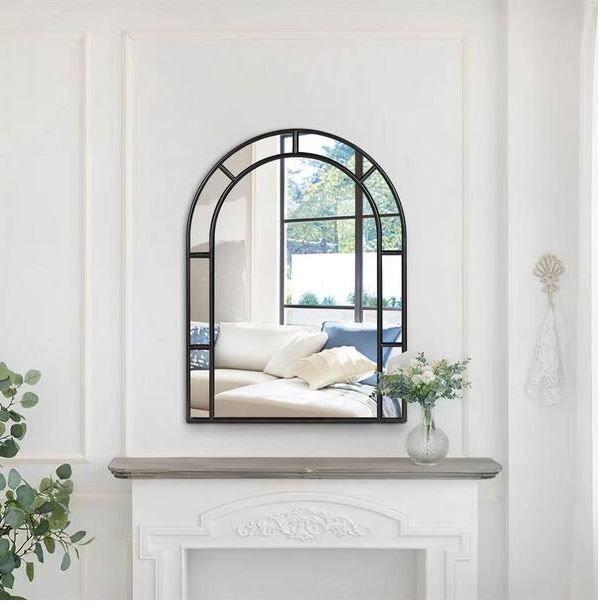 Photo 1 of 35.8 in. H x 24 in. W Arch Metal Black Framed Window Mirror Mid-Century Wall Decorative Mirror